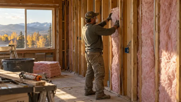A contractor installs insulation in an open wall during a home remodel in Colorado Springs.